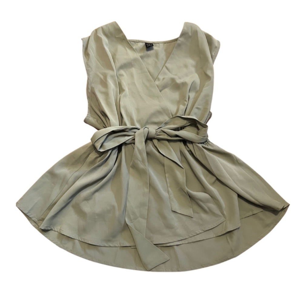 Sage Green Tie Front Sleeveless Blouse with tie.